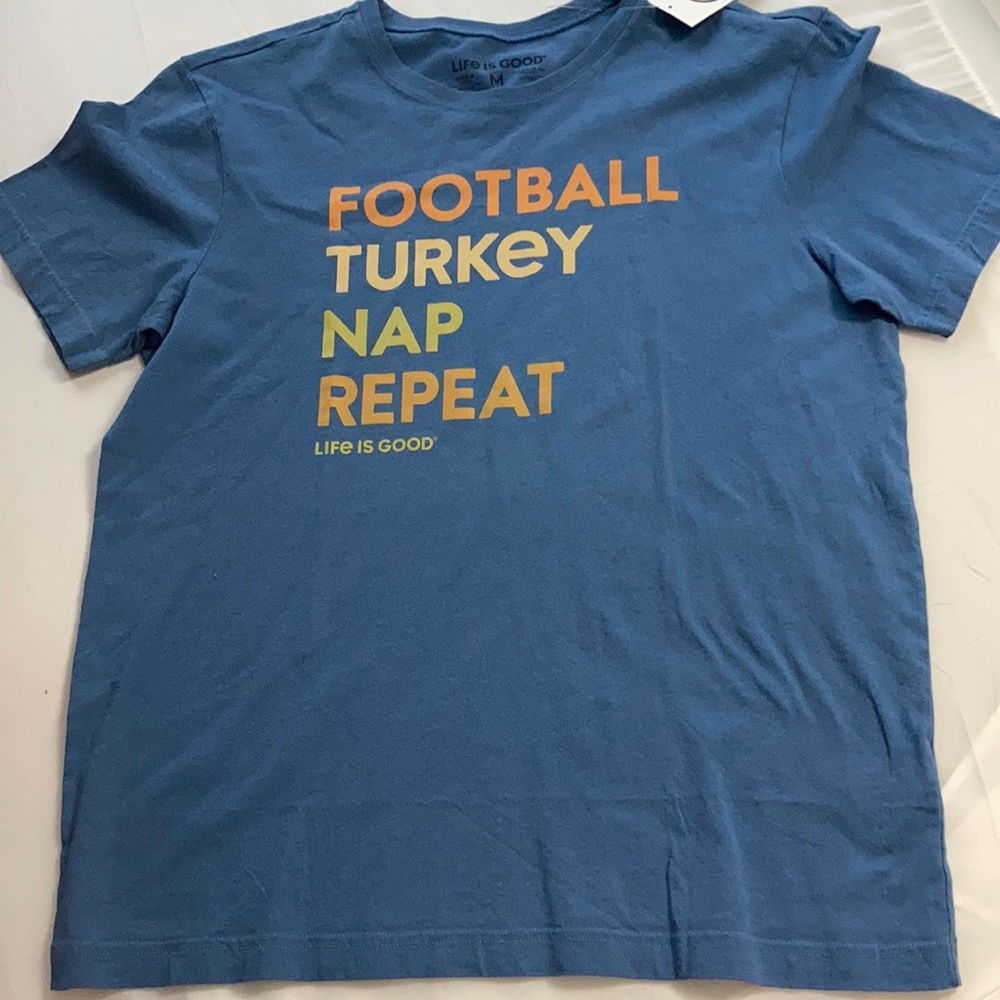 Life is Good Blue Football Turkey Nap T-shirt  NWT sz Medium M